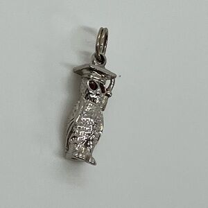 Vtg 925 Sterling Silver Grad Graduation Owl Charm / Pendant